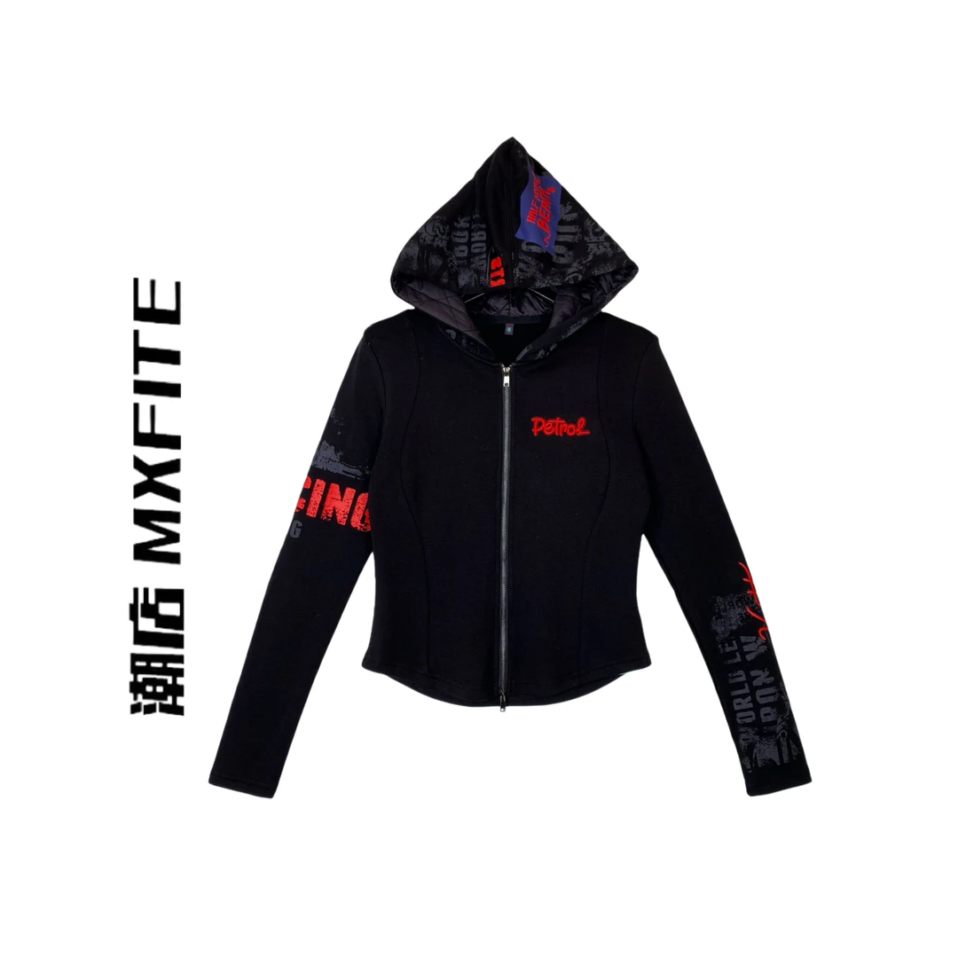 MXFITE潮店秋冬新款潮酷印花长袖拉链修身打底连帽外套（RDR7326）
