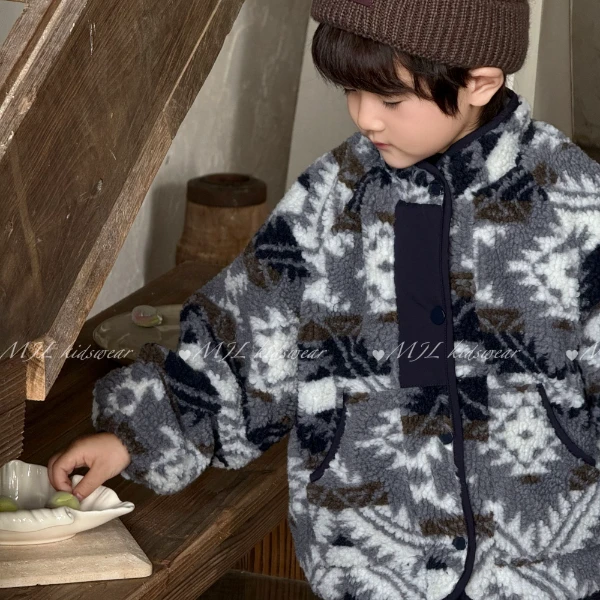 MJL【现货】冬款【费尔岛棉服】加绒夹棉立领儿童棉服外套丨YX3535