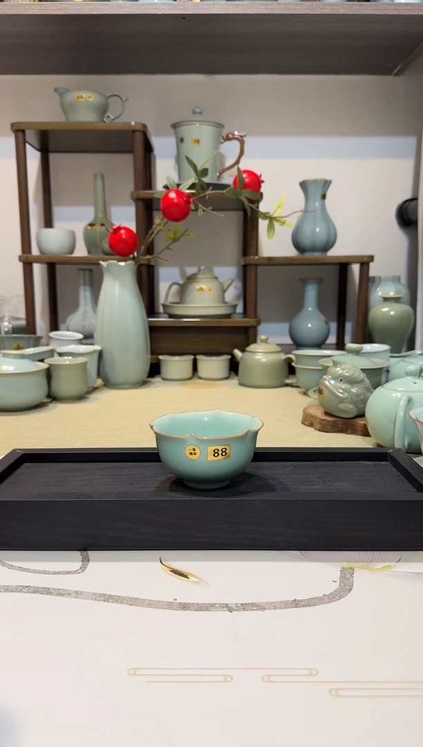 杯子88海棠盏 缥碧釉一级精品 主人杯品茗杯*