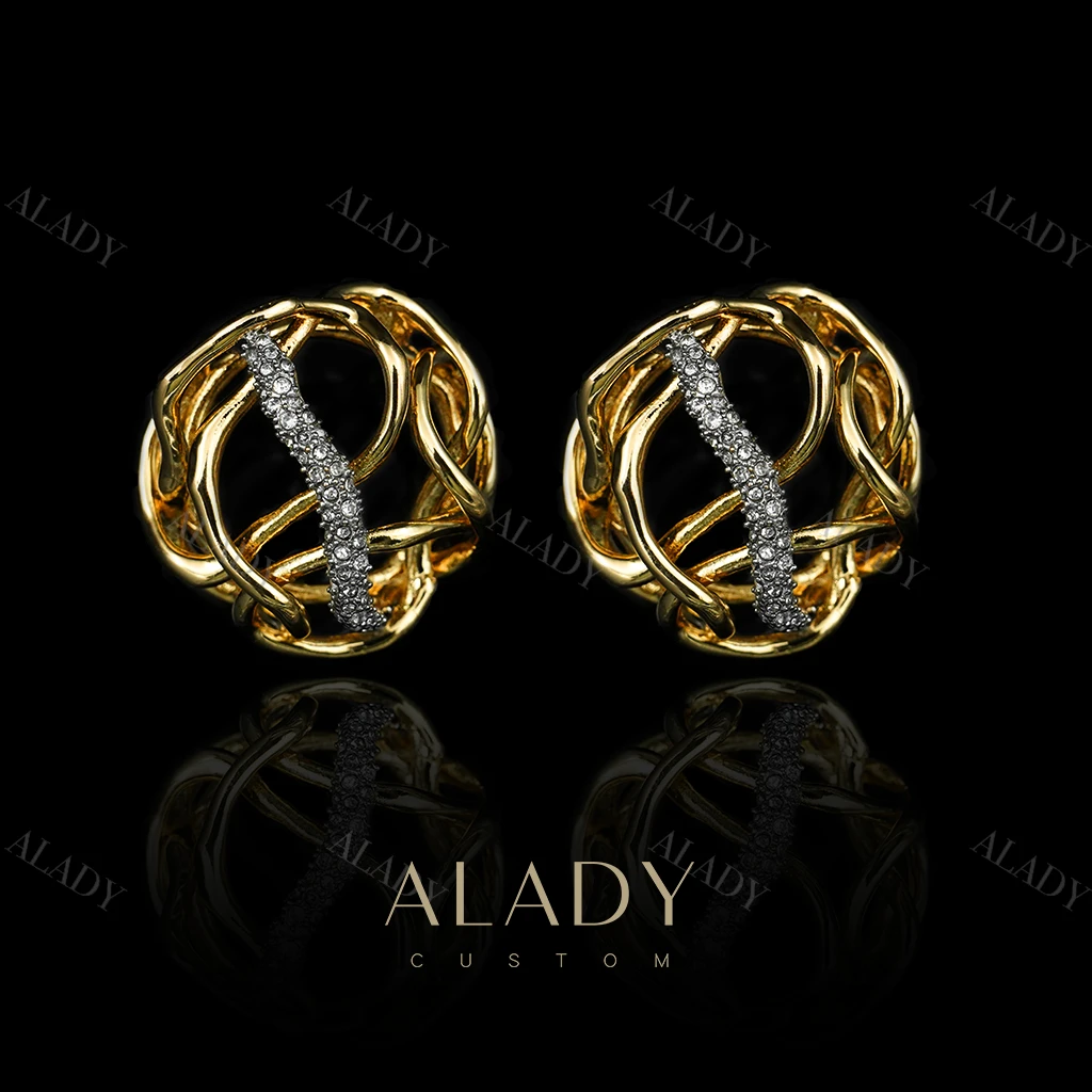 合金合成锆石耳饰 奢华藤枝时髦素金精致款耳钉