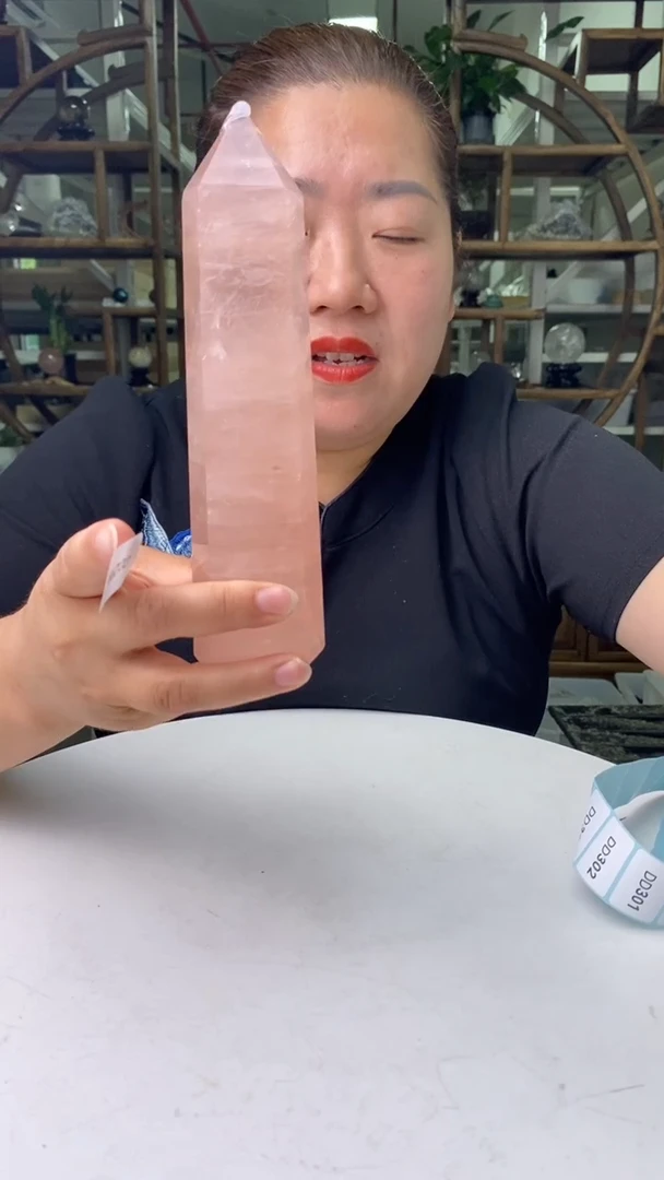 水晶珠宝半成品未镶嵌粉水晶柱子D299