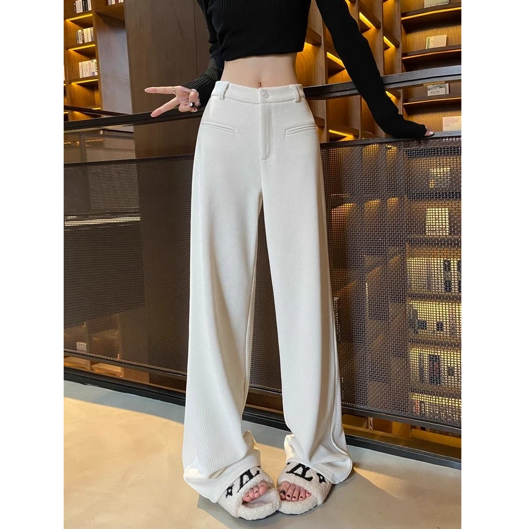 2025秋冬款雪尼尔灯芯绒加绒加厚休闲高腰直筒裤子【5188】