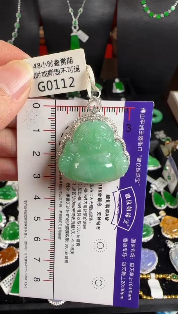 颈饰18K金镶嵌翡翠G0112冰阳绿佛公