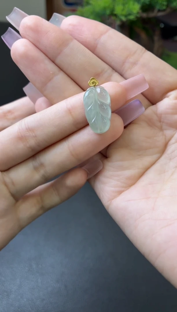 吊坠(不含链)18K金镶嵌翡翠吊坠（配皮绳！）