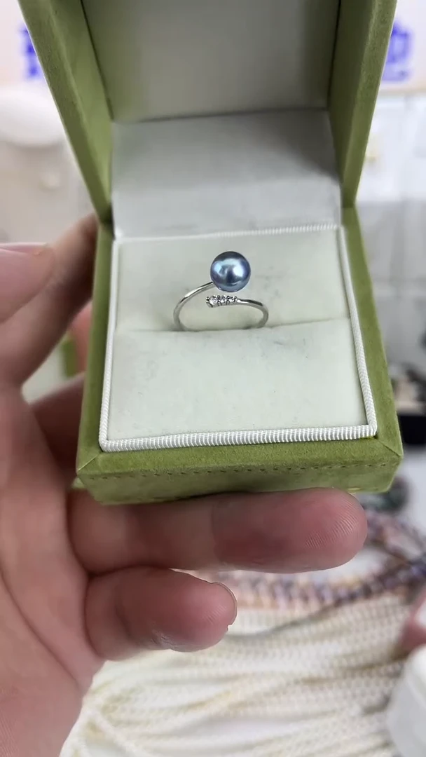 银S925镶嵌戒指海水珍珠09天然珍珠电光蓝真多麻戒指775