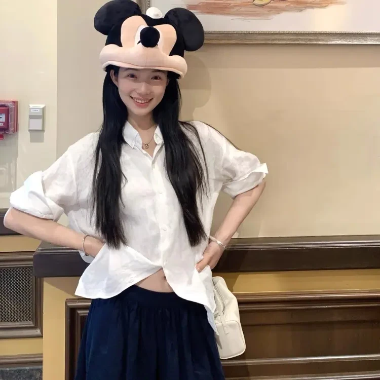 AX松弛卷边短袖白衬衫宽松夏季新款衬衣上衣女