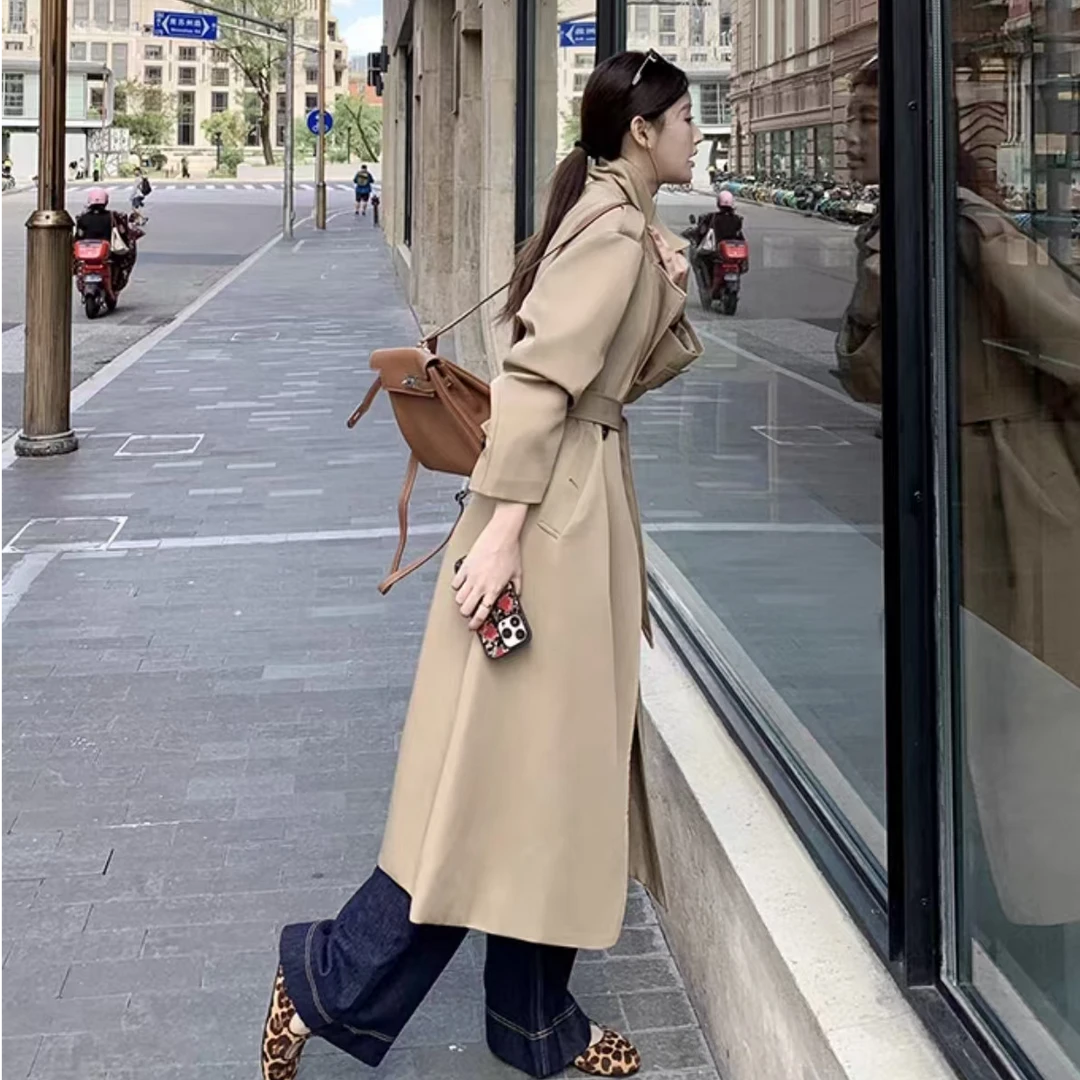 【高个子】风衣外套女中长款新款高级感翻领时尚宽松卡其色英伦风衣