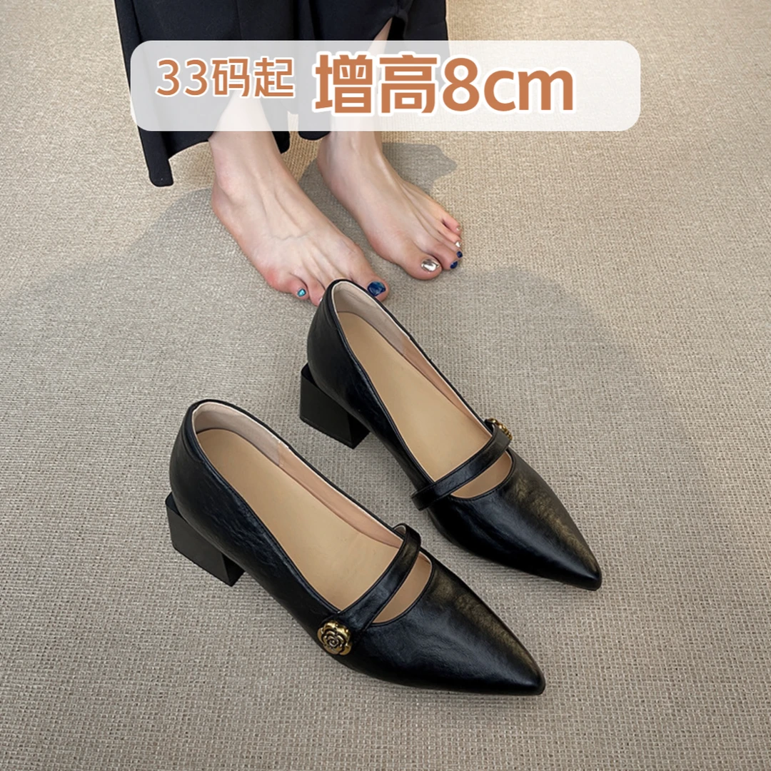 尖头单鞋女2025新款法式高级感浅口单鞋女百搭小个子内增高显瘦鞋