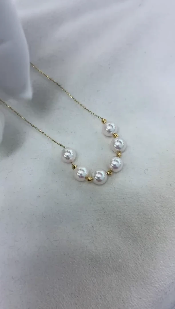 颈饰18K金镶嵌海水珍珠7珠微笑6.5-7（微暇