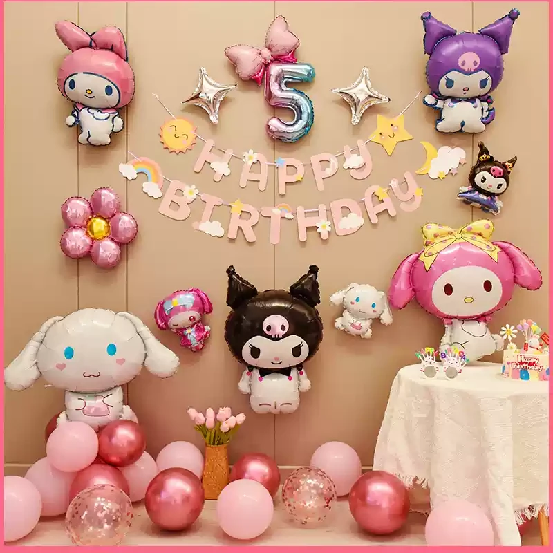 周岁生日宝宝三丽鸥布置儿童派对气球装饰品库洛米场景背景墙5岁