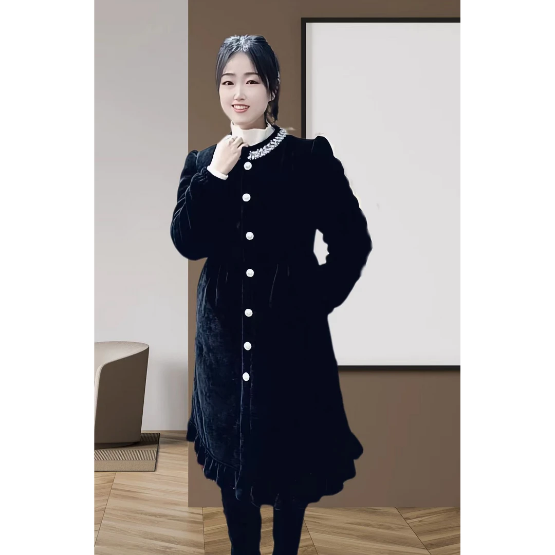 041小香风版冬季新款女装黑色连衣简约风格宽松版