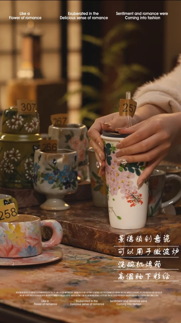 陶瓷景德镇高温手绘釉下彩绘设计师款式