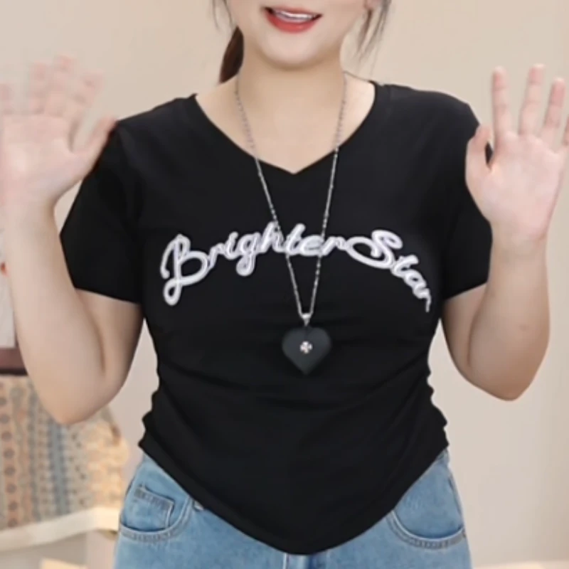 【夏款上新】2025新款遮肉大码短款短袖胖mm显瘦休闲辣妹洋气衣服女