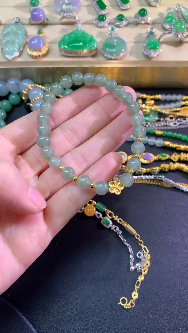 足金镶嵌手串翡翠手串|600+30