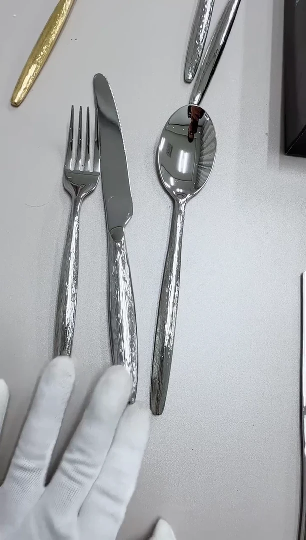 18-10不锈钢坏**?树皮款主刀叉勺三件套