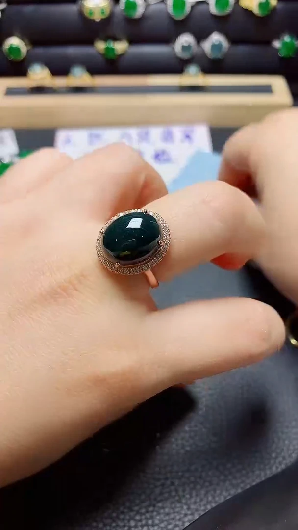银S925镶嵌戒指翡翠 天然翡翠A货s925银镶