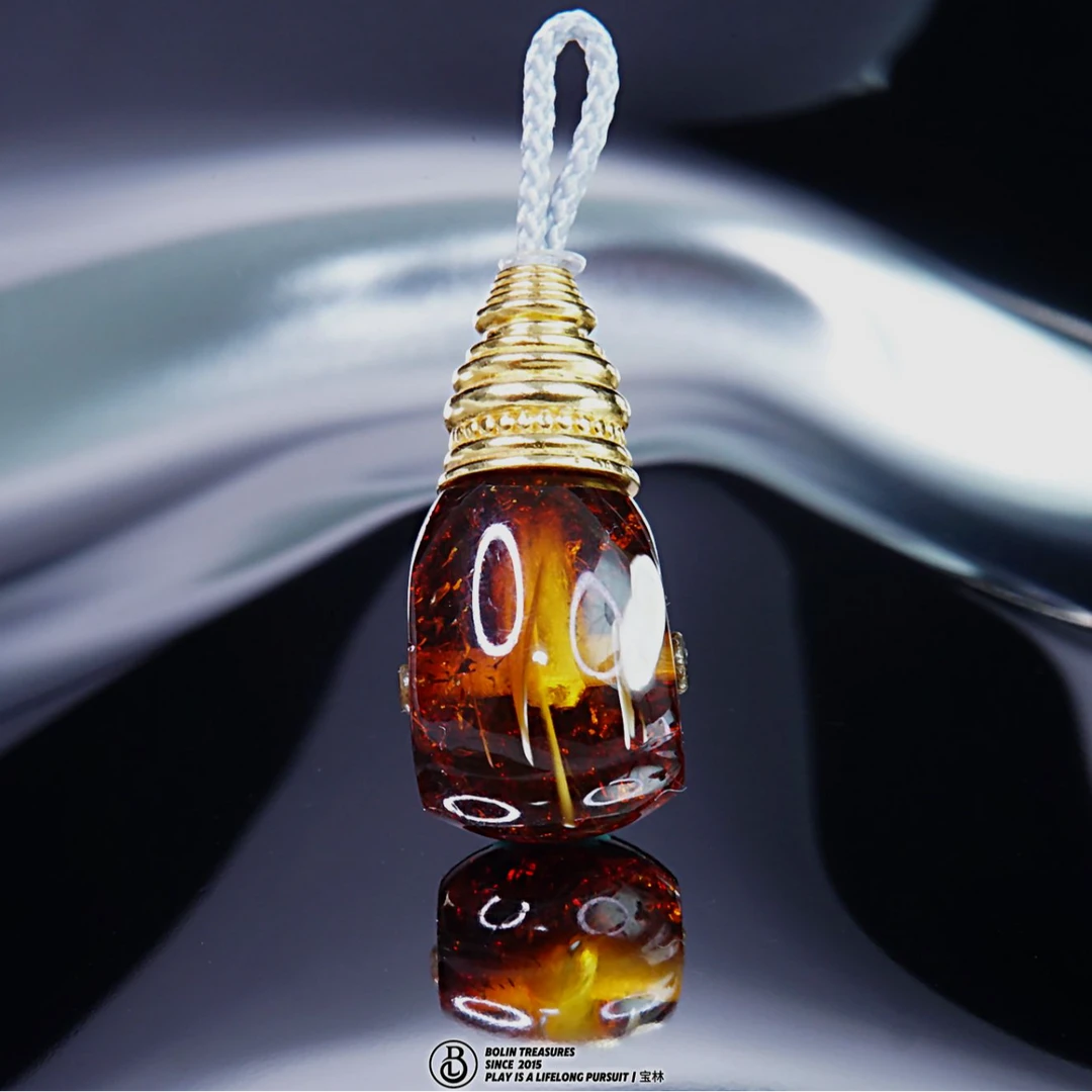 9.7mm红白沁色溶洞妖孽分体金塔三通l  天然琥珀蜜蜡手作文玩配饰