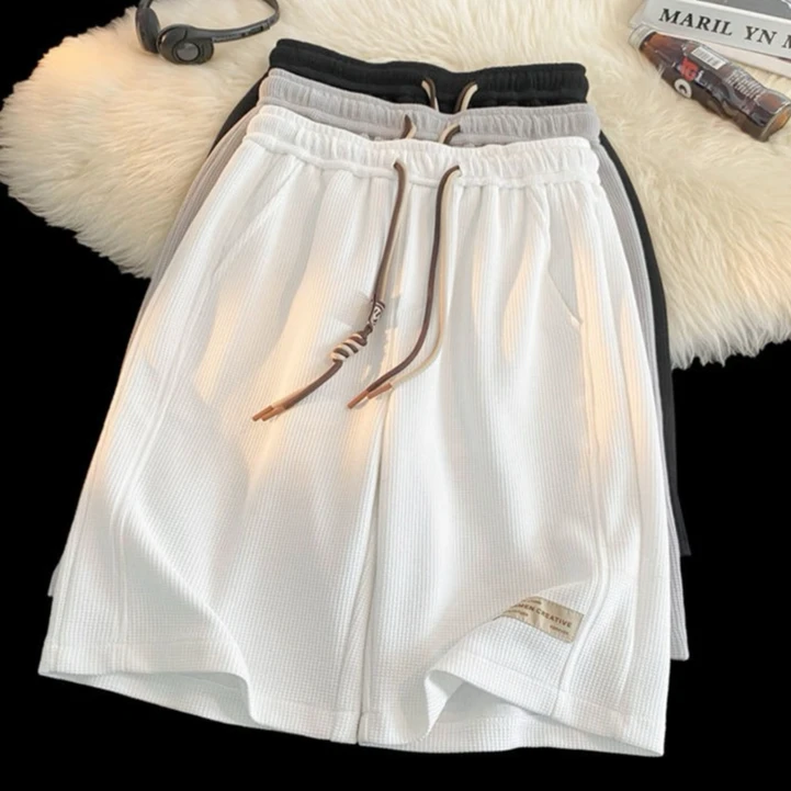 华夫格短裤夏季薄款裤子休闲中裤男款潮流宽松美式重磅运动五分裤