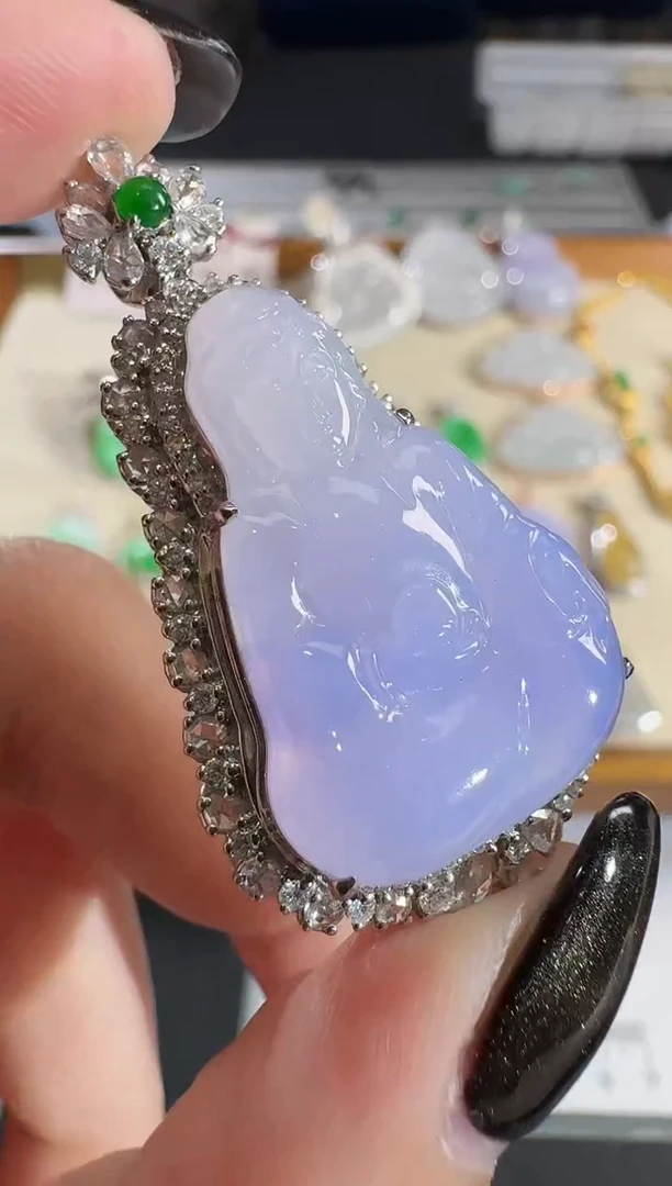 吊坠(不含链)18K金镶嵌翡翠【源头工厂】钻石镶嵌