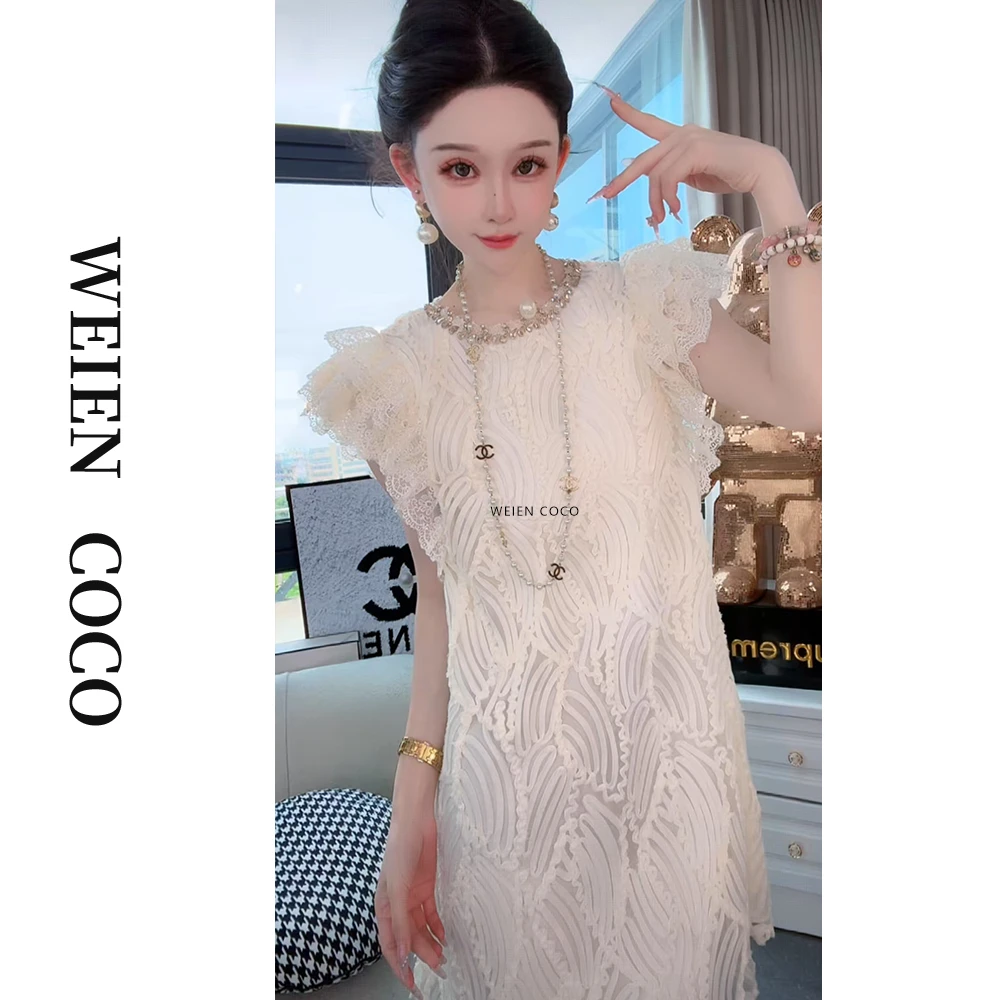 【薇恩COCO】蕾丝镂空连衣裙时尚潮流夏季日常提花中长款女裙K4696