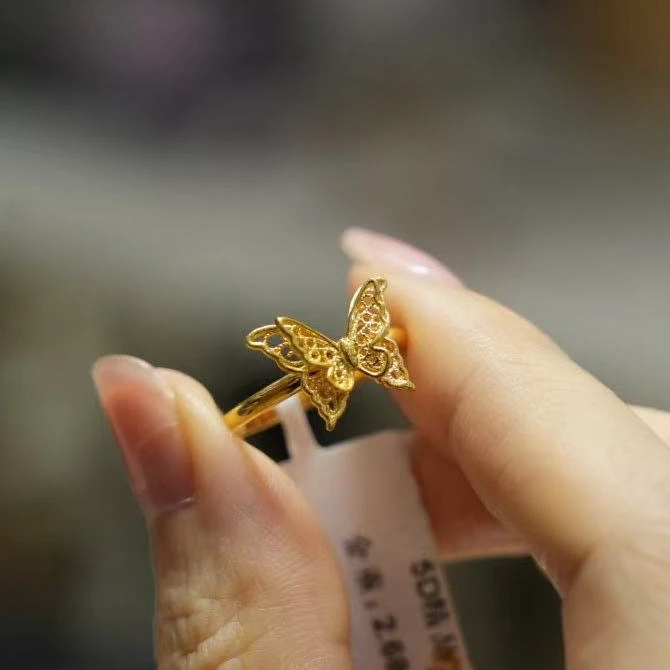 【巧玲专属】足金999花丝蝴蝶结戒指 活口经典 2.47