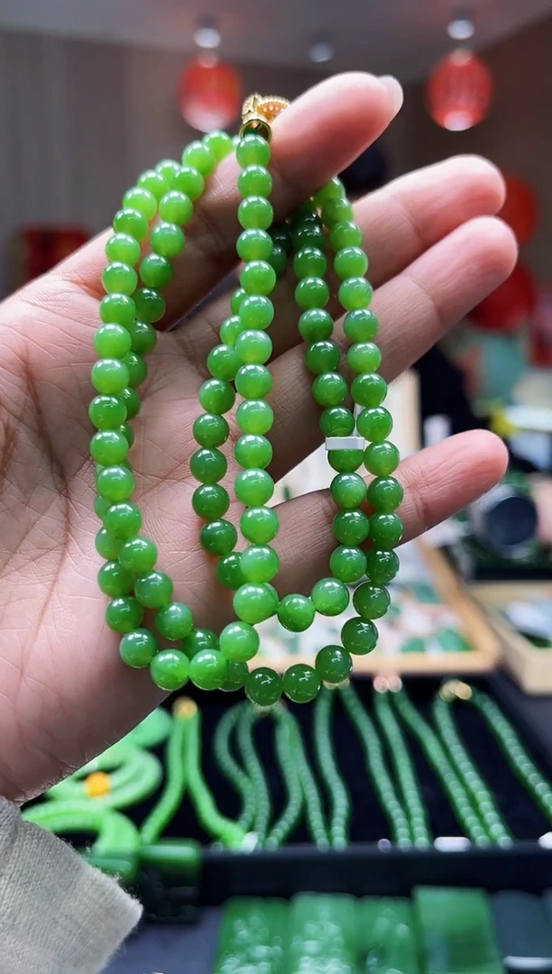 【闪购商品】和田玉（碧玉）项链未镶嵌6mm粉绿108颗