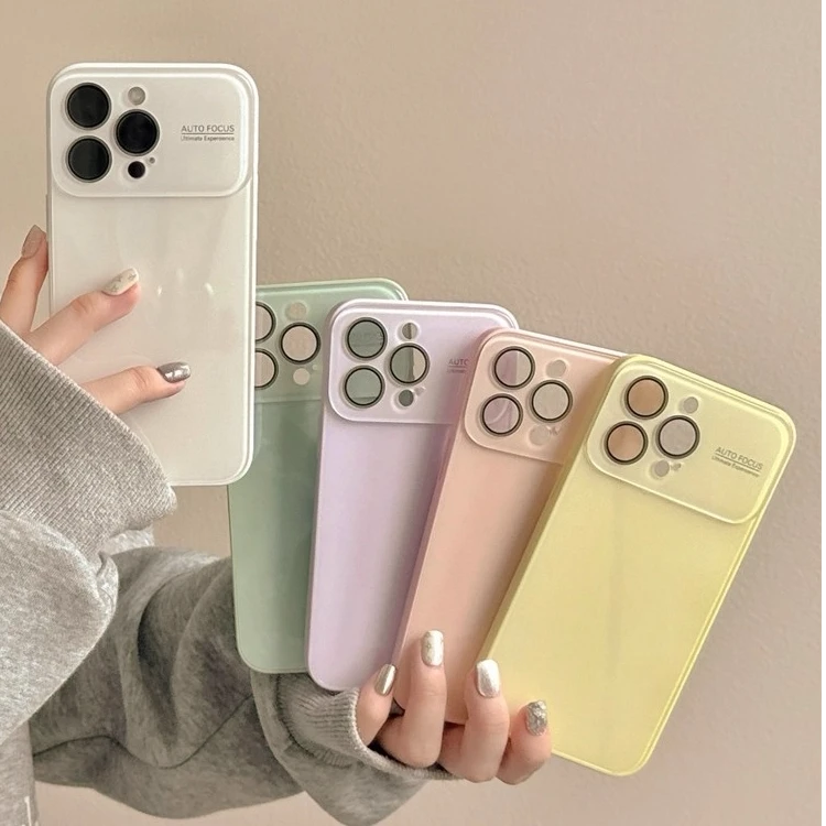 带镜头膜大视窗纯色玻璃壳适用苹果16手机壳iPhone14Promax/15女