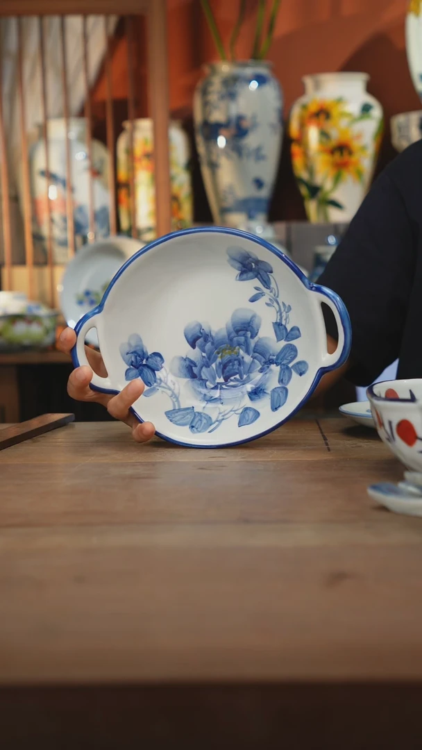 瓷片【简家甄选】景德镇设计师釉下手绘陶瓷餐具
