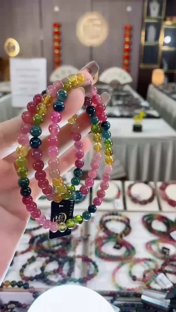 老矿碧玺色标彩虹三圈手串6mm未镶嵌碧玺dan多样性发货一条