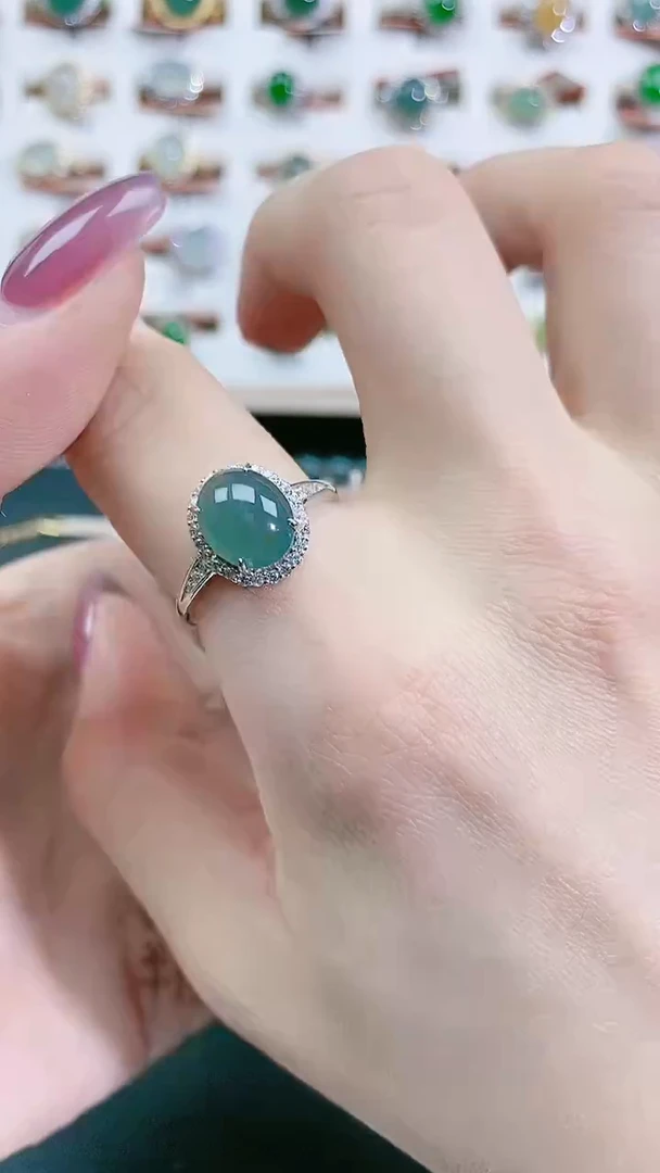 银S925镶嵌戒指翡翠天然翡翠