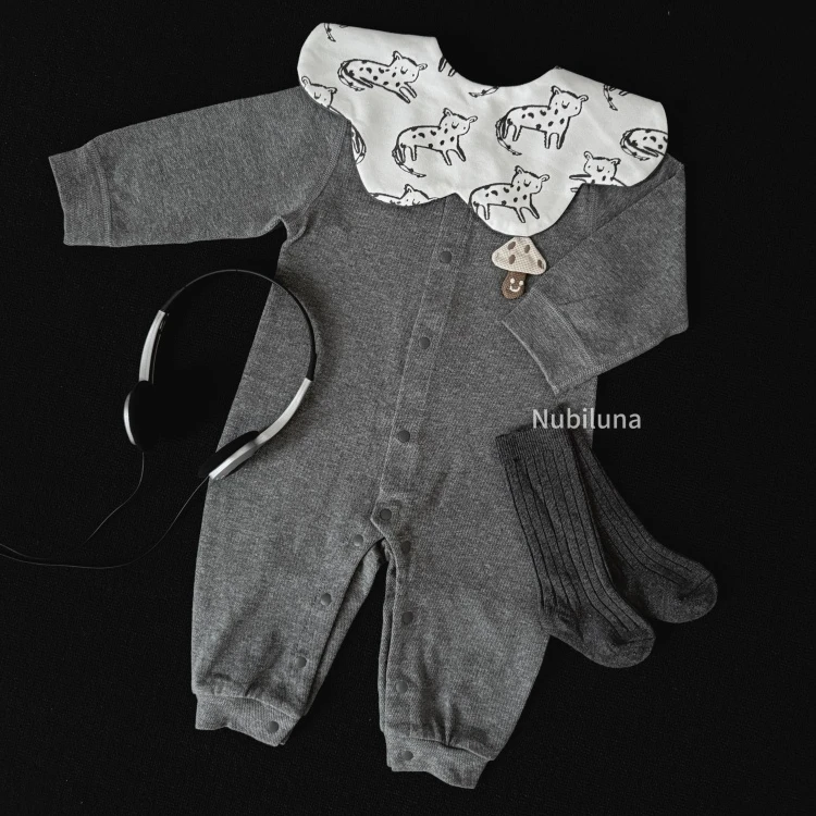 蘑菇点点｜Nubiluna新生儿A类春秋长绒棉无骨蜂巢格连体衣爬服