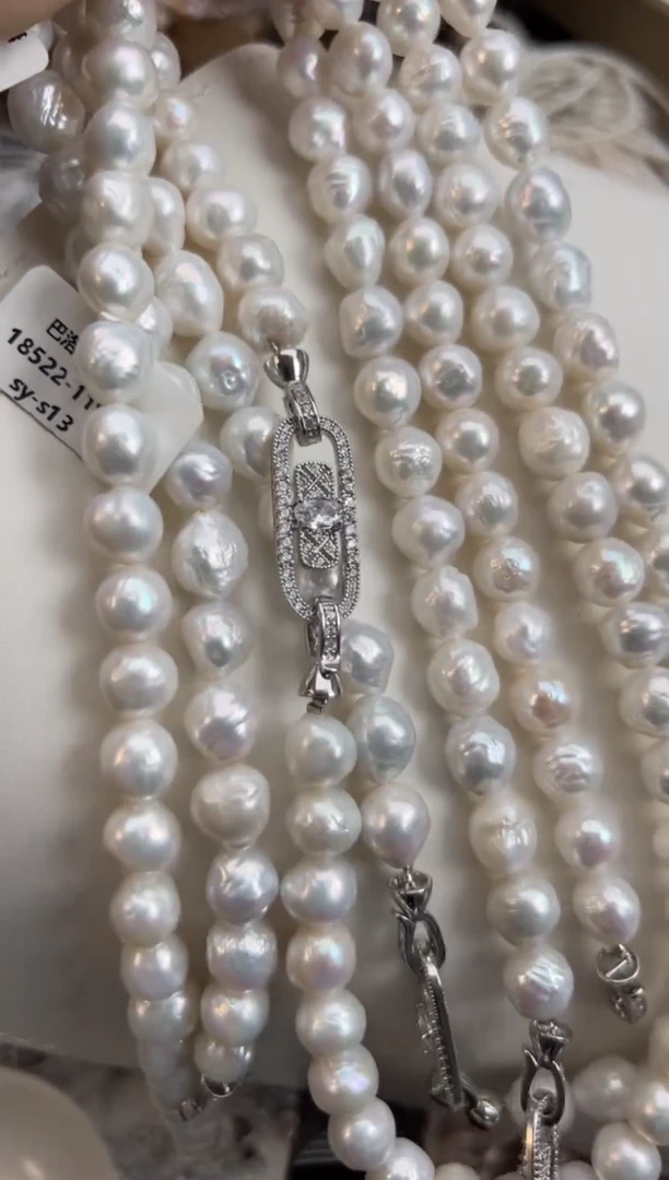 未镶嵌35淡水珍珠无核*强光巴洛克项链9/10mm（多样性发一）