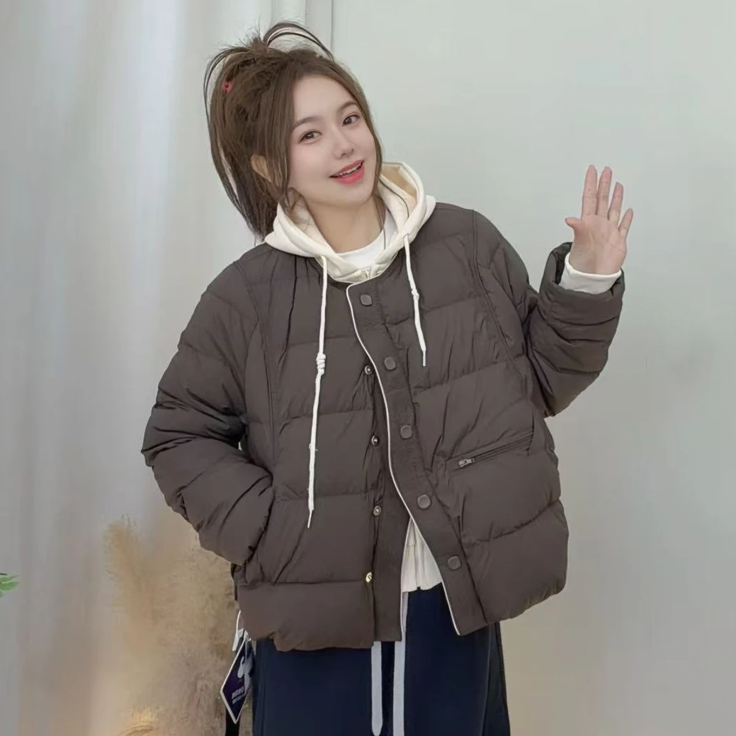 【90白鸭绒】韩版小个子圆领保暖羽绒外套设计款马甲零压感羽绒外套