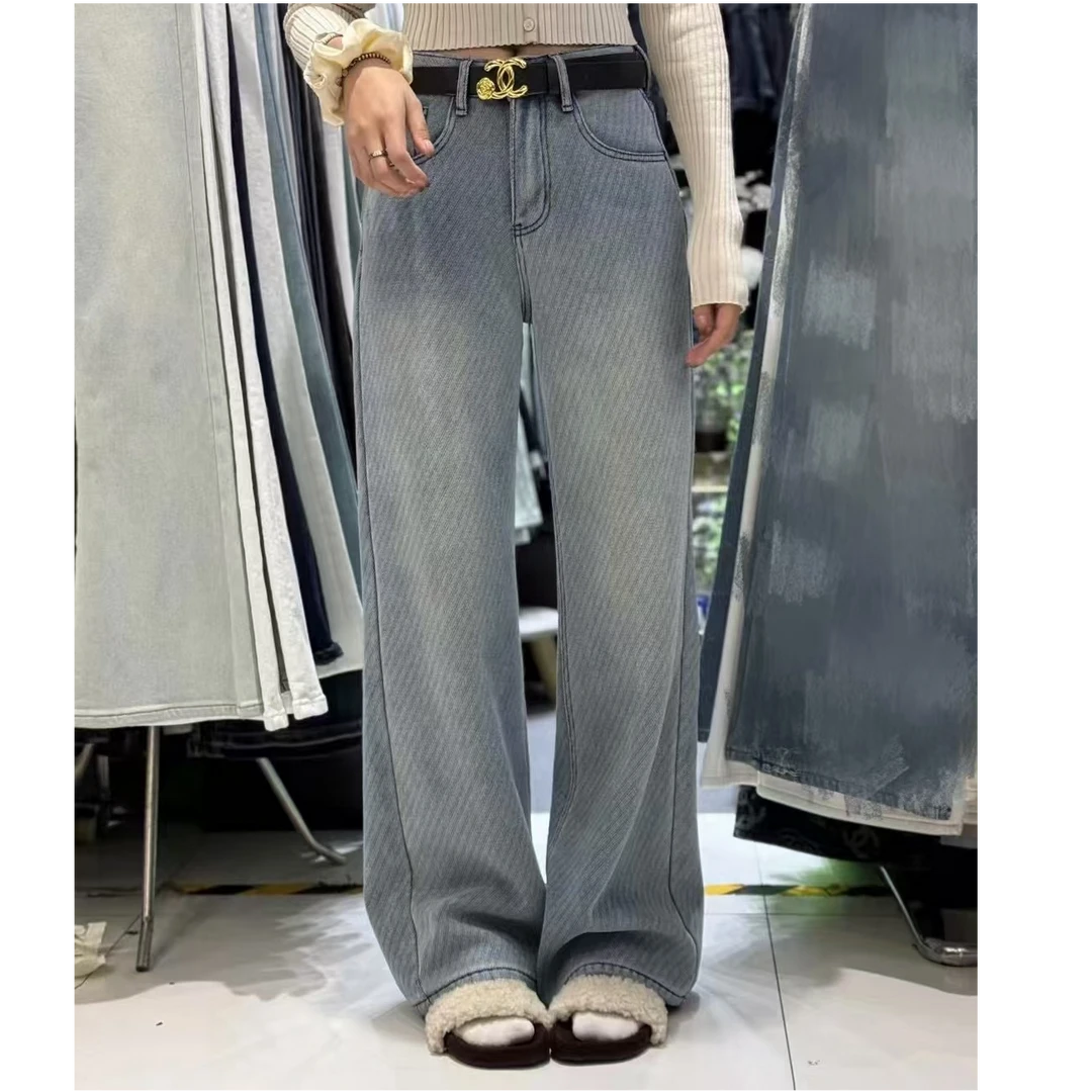 真真：冬款加绒定制款山茶花香香窄版牛仔阔腿裤