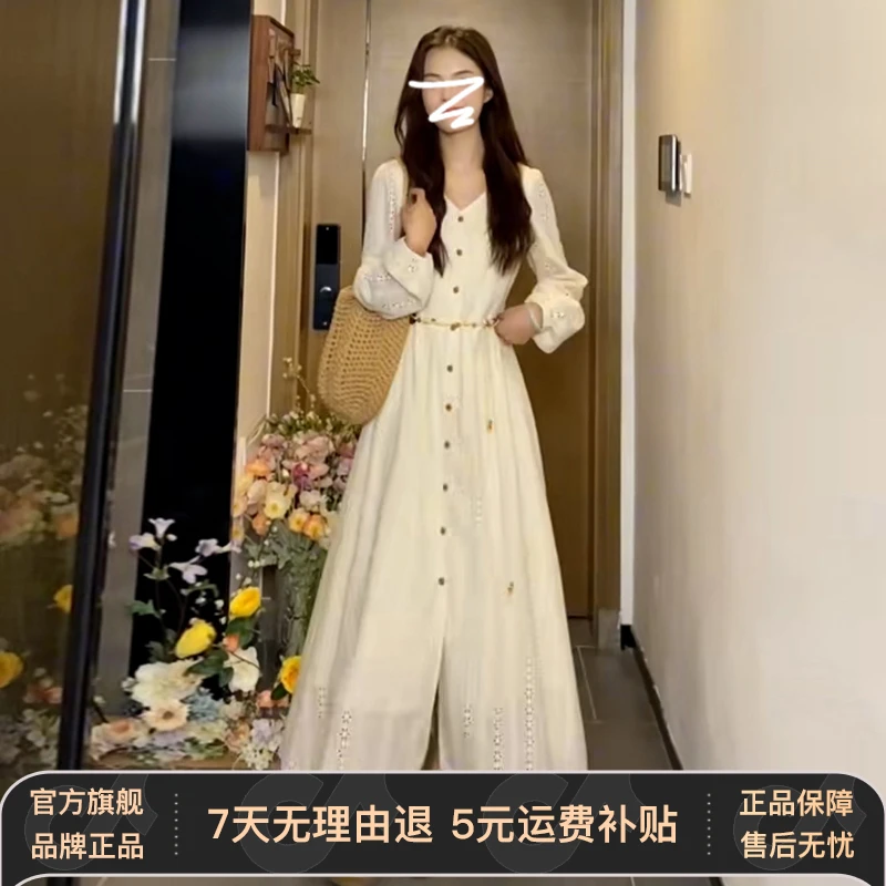 5413法式长袖连衣裙子女装秋季2025新款内搭收腰气质温柔风长裙