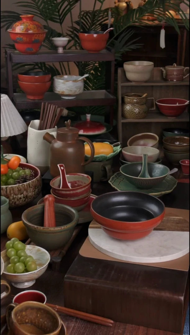 碗景德镇手工高温餐具复古红面碗