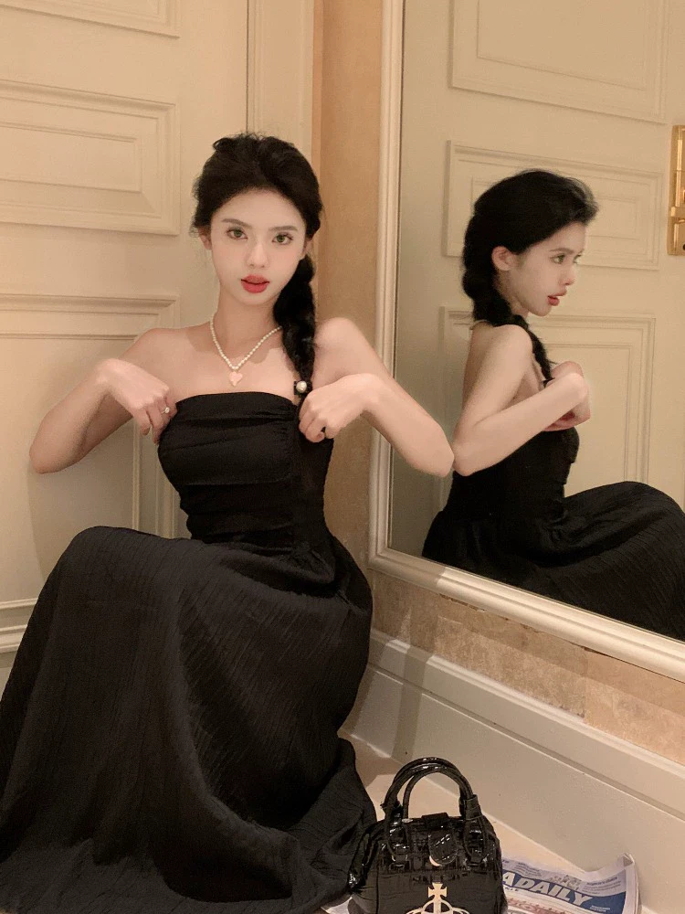 温柔风白色抹胸连衣裙【带口袋】