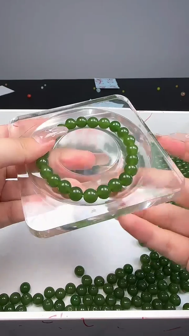 未镶嵌和田玉珠宝半成品碧玉N282卡8MM散珠25颗 赠弹力线