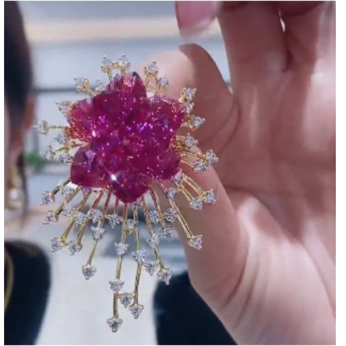 kasiya/卡思雅 铜合金仿水晶胸针 新年玫红施家烟花胸针