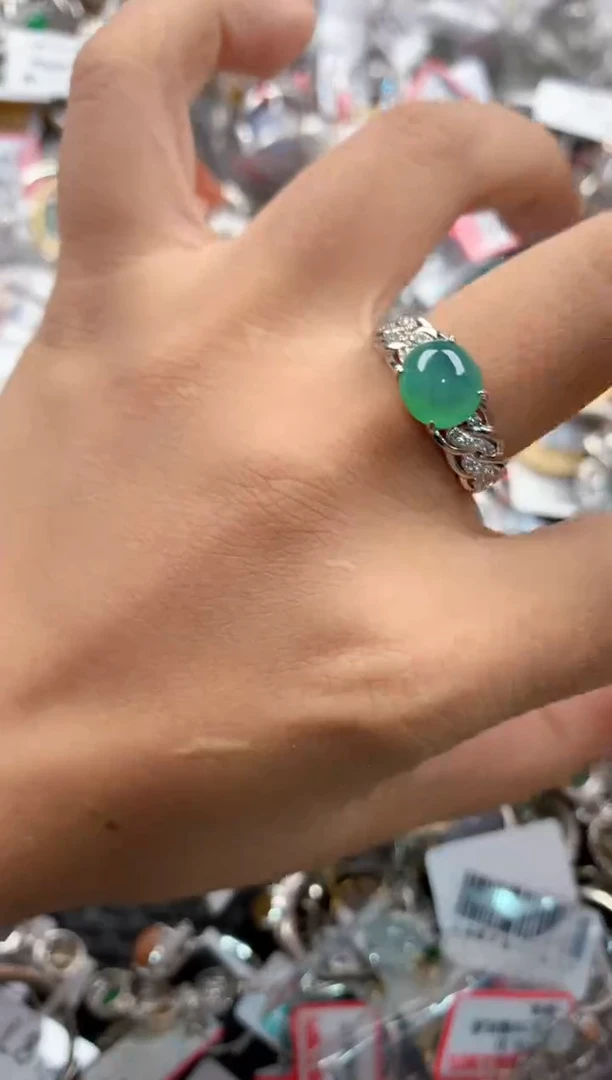银S925镶嵌戒指翡翠10             4