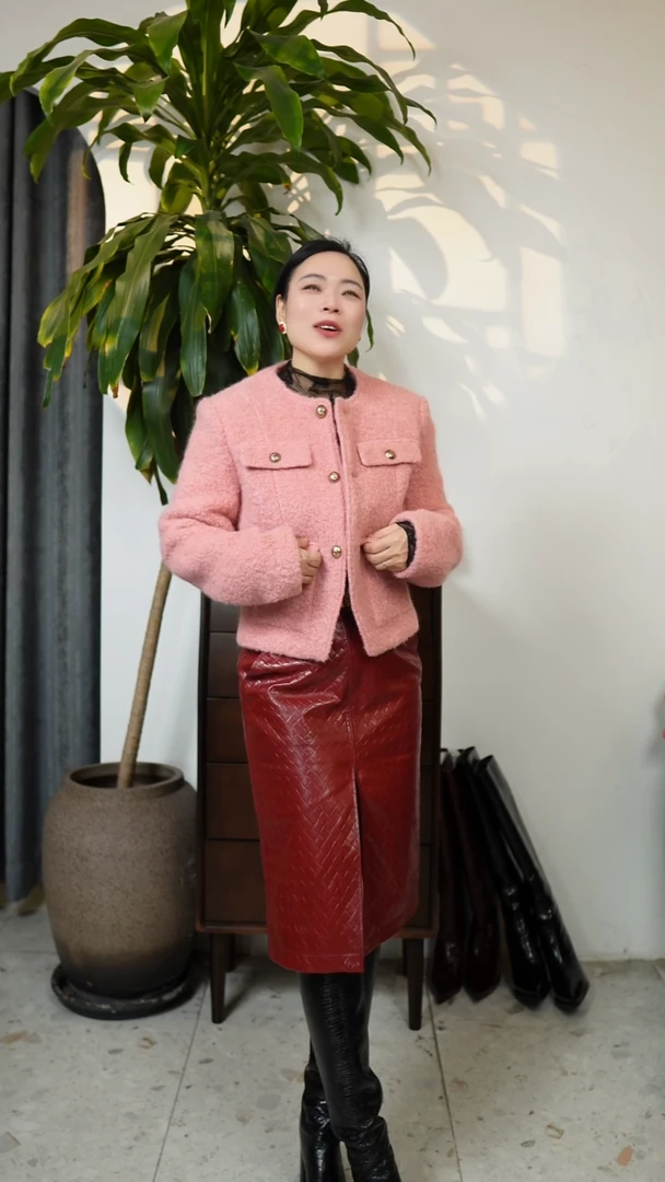 正品上壹牌羊毛小香风衣，粉色，S码