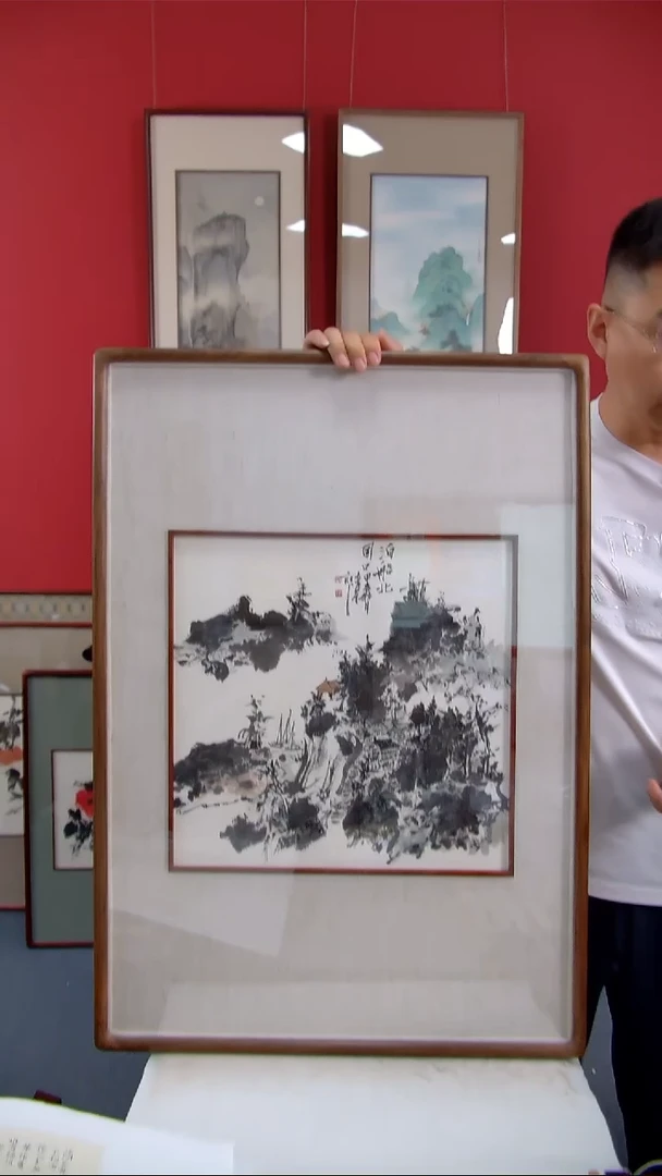 国画张奎文《泊船北固口》装裱82*57