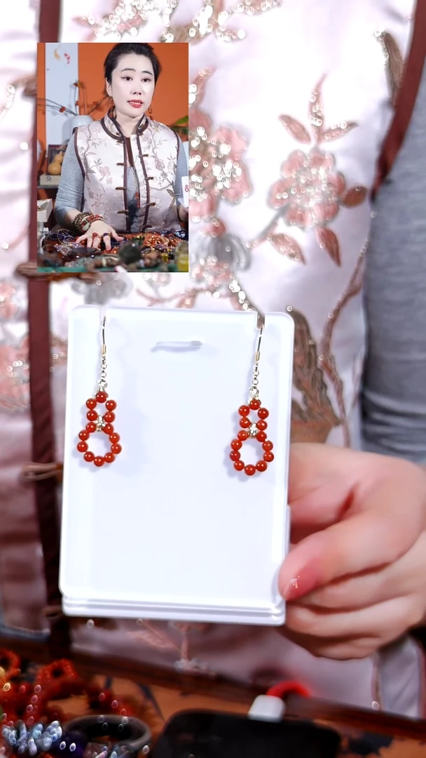 银S925镶嵌柿子红南红玛瑙耳环