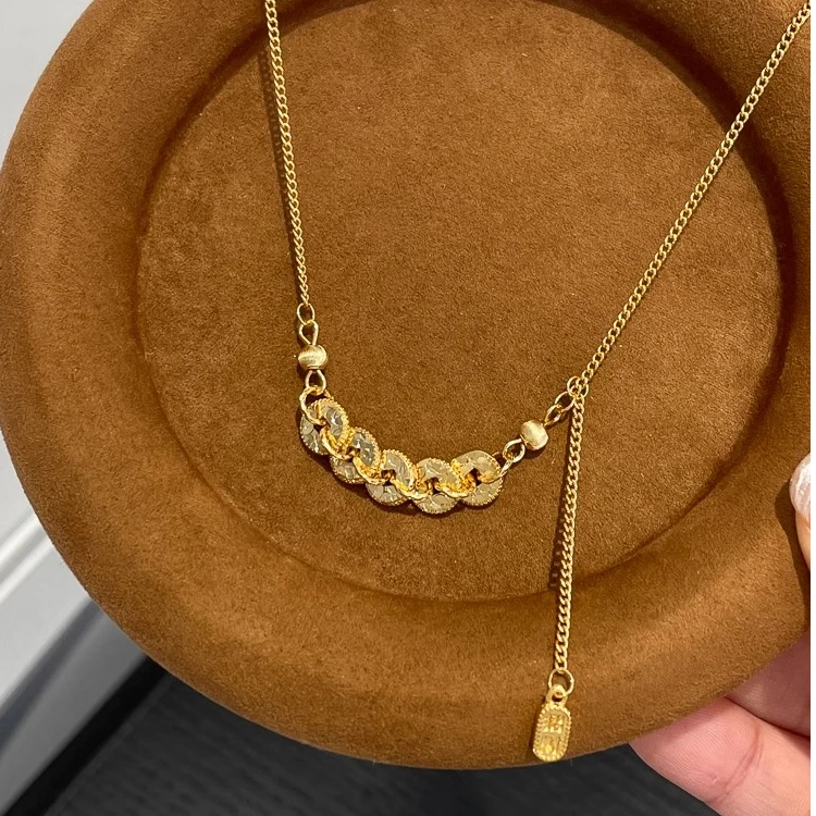 吊坠足银 手工包工艺五帝钱项链气质轻奢时尚百搭4.8/0.9g