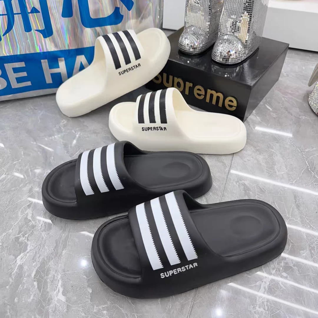 新款三杠厚底拖鞋女夏天情侣学生家居室内防滑防臭软底男拖鞋外穿