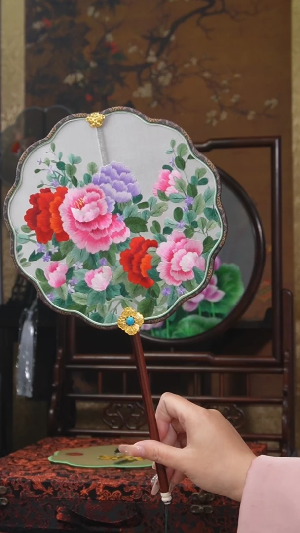 刺绣团扇 绣花双面非遗