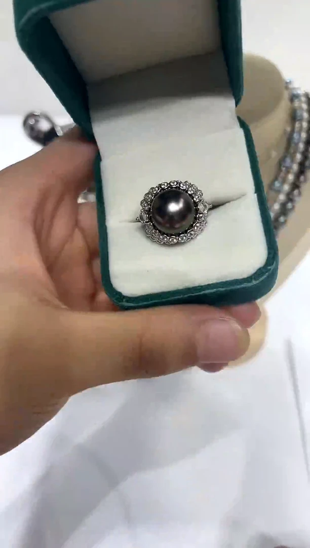 海水珍珠戒圈银S925镶嵌12-13