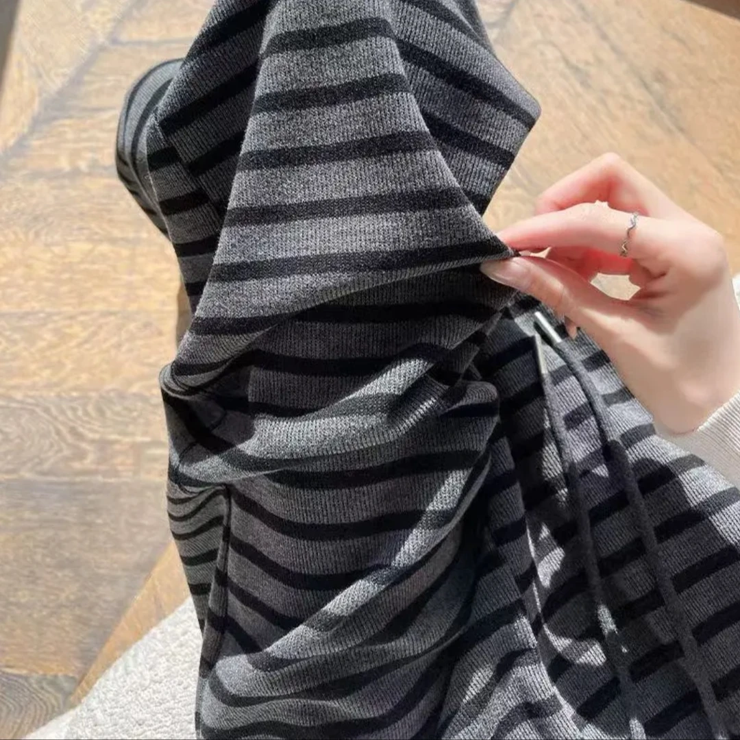 法兰条纹裤春季高腰撞色百搭时尚阔腿裤休闲长裤垂感直筒裤