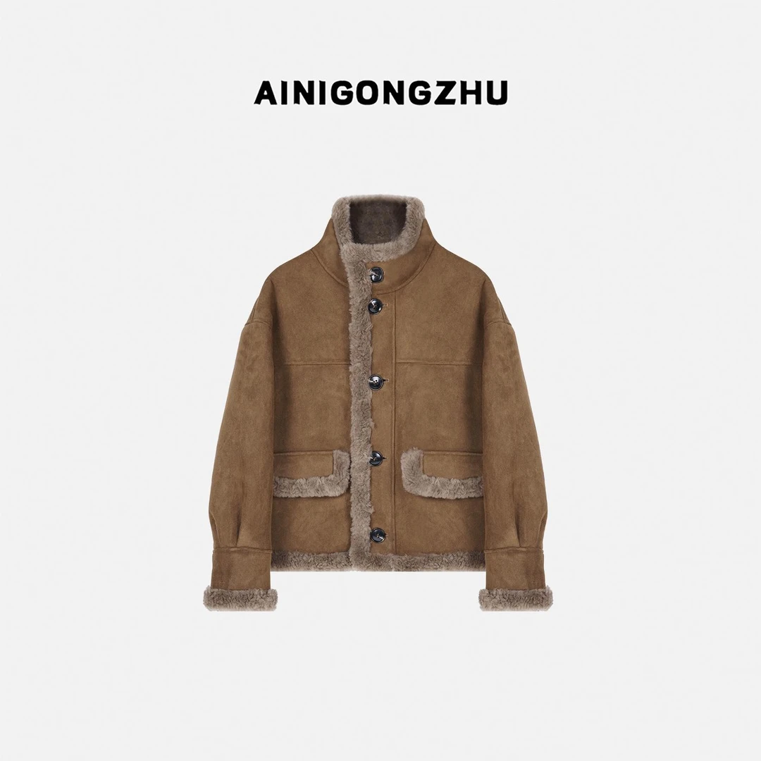 AINIGONGZHU/艾妮公主2024冬新款立领两面穿反绒面羊毛外套K24119