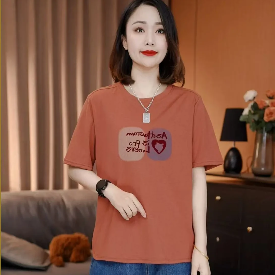 洋气妈妈中式下摆休闲宽松百搭夏季遮肚子时尚圆领薄款短袖上衣